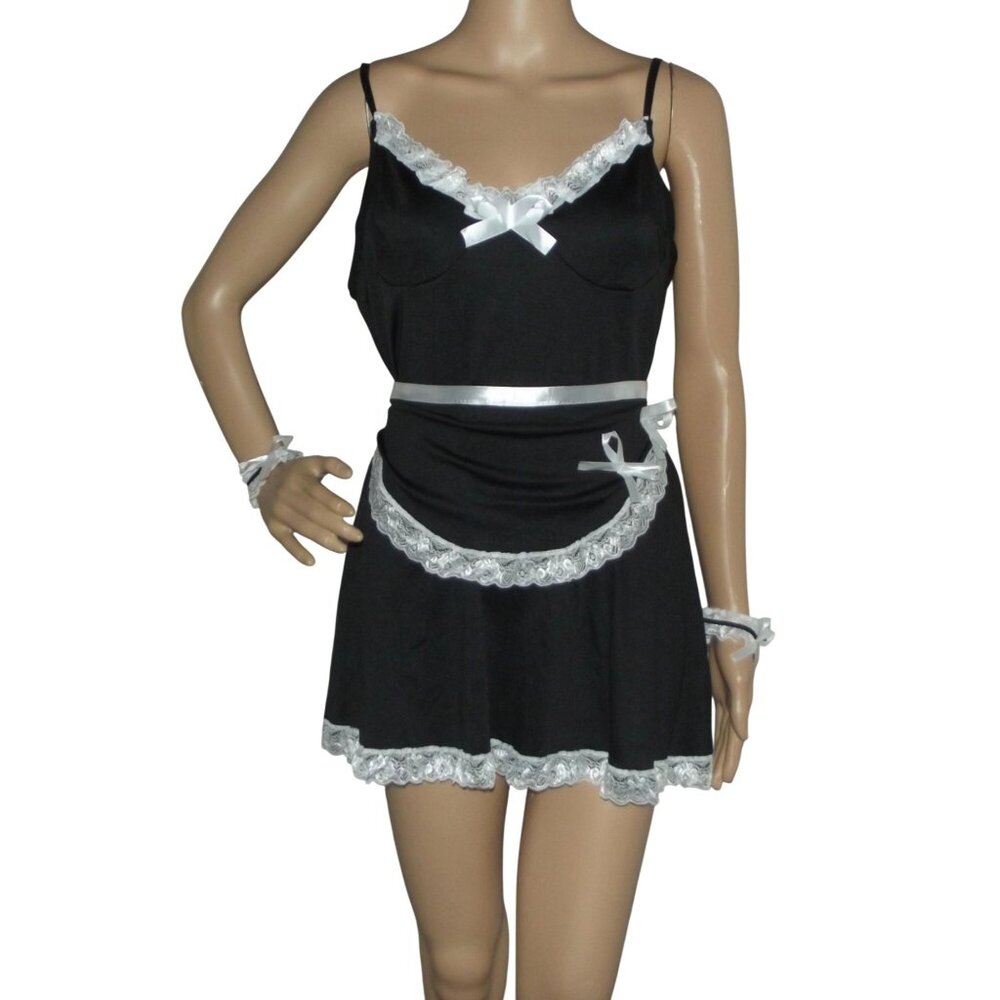 French Maid Costume Lingerie Womens XL cami dress apron bikini top panty